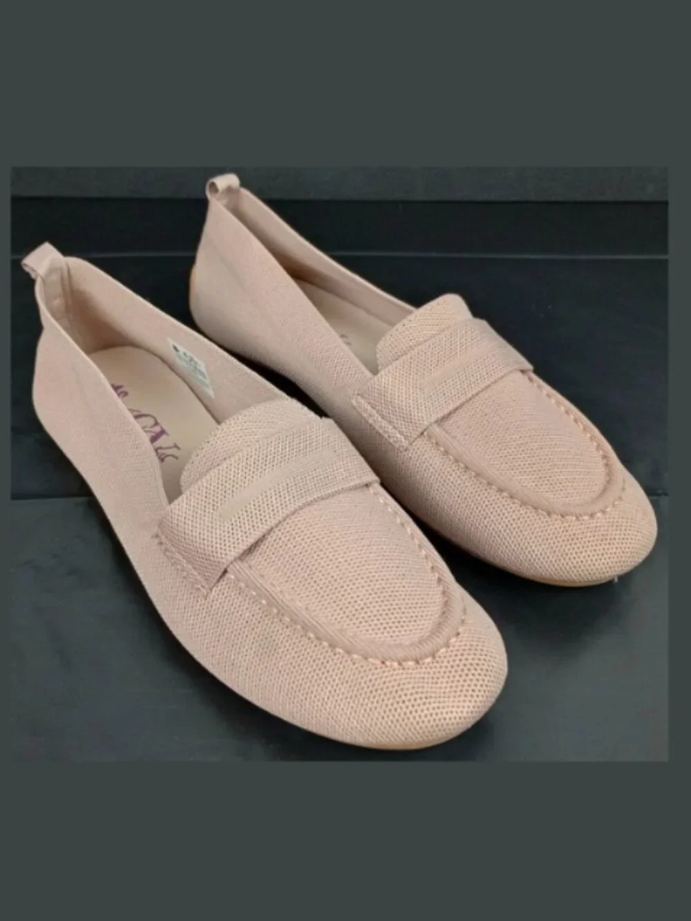 Gloria Vanderbilt Womens 10 Pink Nude Knit Mesh Slip On Penny Loafer Flats Shoes